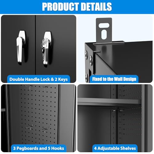Aobabo 73''H Metal Garage Storage Cabinet with Wheels, Black S572804