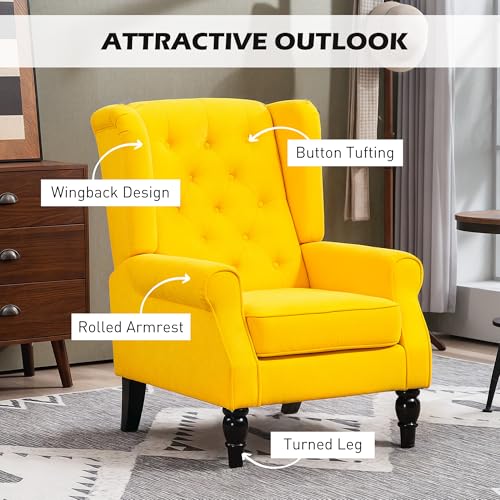 HOMCOM Mid-Century Modern High Wingback Accent Chair with Wood Legs, Dark Brown V59069