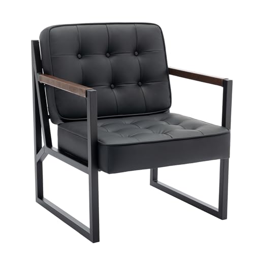 COLAMY Mid Century Modern Accent Chair Set of 2, Faux Leather, Black S4169