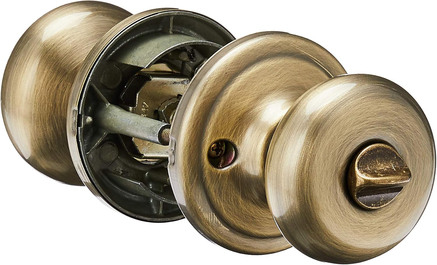Kwikset Juno Entry Door Knob with Lock, Antique Brass, SmartKey P8471