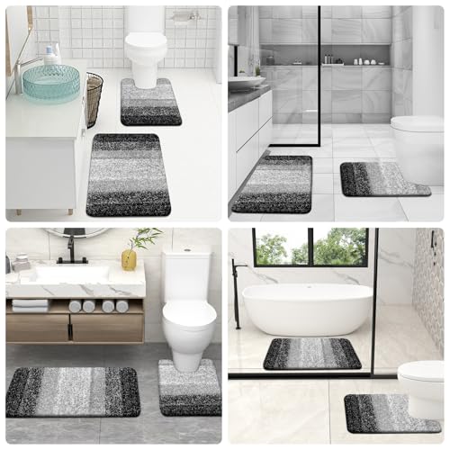 OLANLY U-Shaped Toilet Rug 24x20, Absorbent Microfiber Bath Mat, Non-Slip, Grey G53989