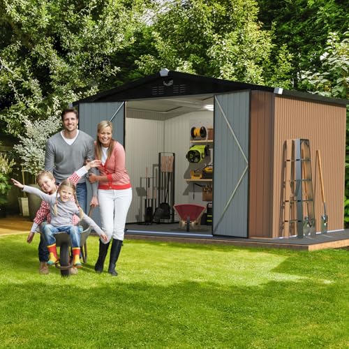 Metal Storage Shed 10x12 Outdoor Building with Lockable Doors T60989
