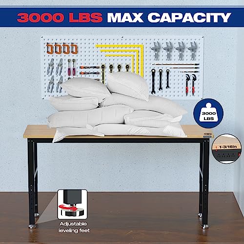 WORKPRO 48" Adjustable Workbench with Rubber Wood Top and Power Outlets V187702