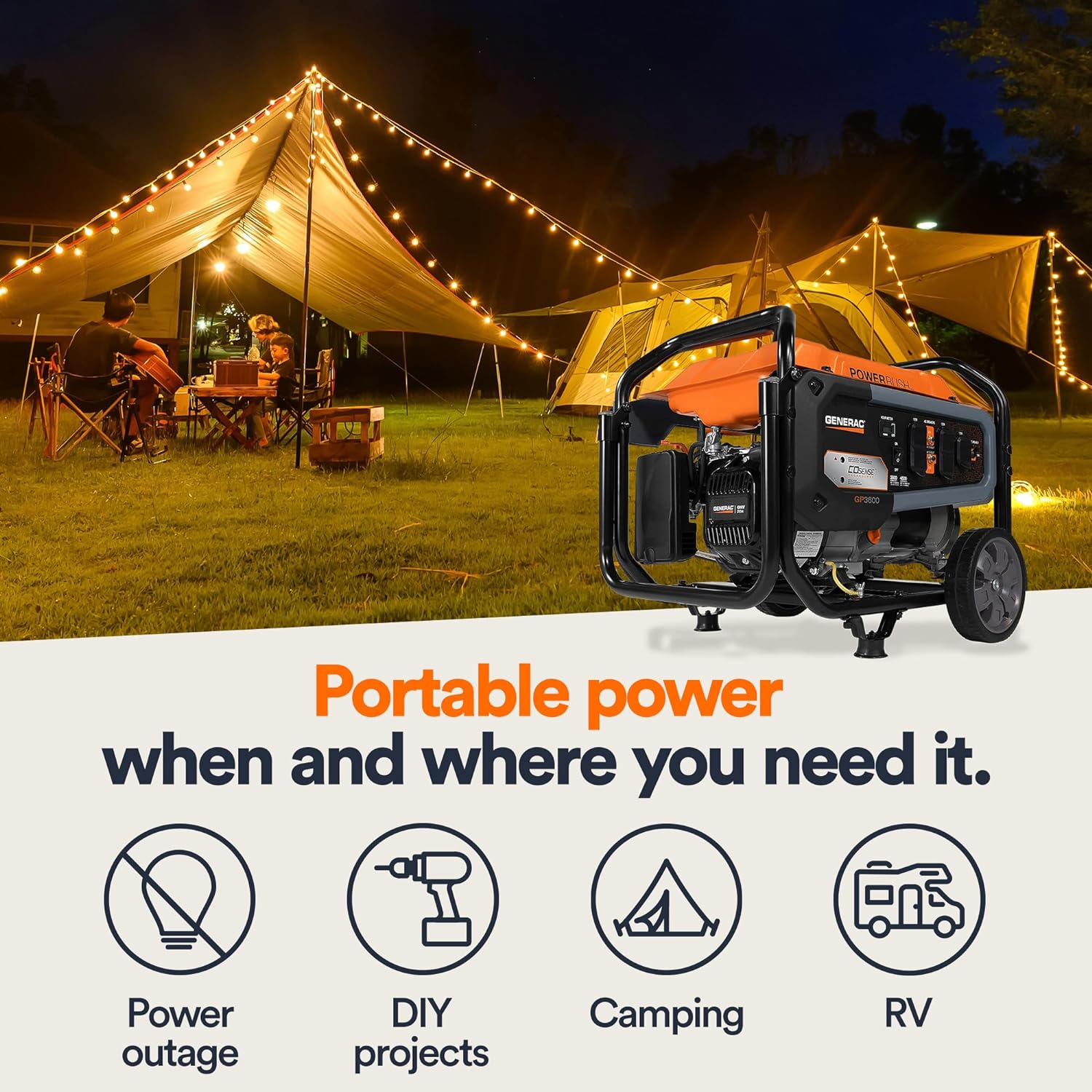 Generac 7678 GP3600 3600-Watt Portable Generator, CARB Compliant, Orange/Black X608276
