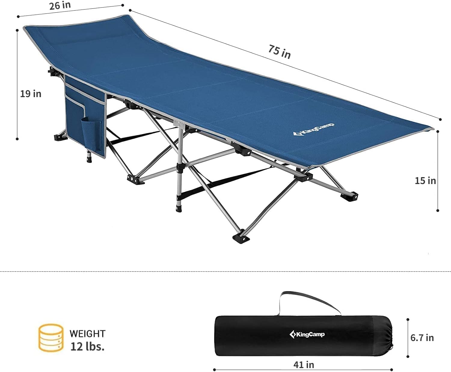 KingCamp Folding Camping Cot, Heavy Duty Portable Single Bed Q172