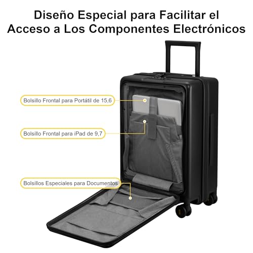 LEVEL8 Carry On Luggage 20 Inch Hard Shell Suitcase with Front Pocket, TSA Locks - Black Z65064