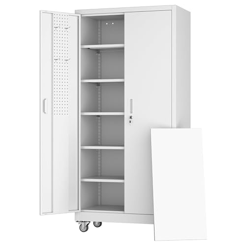 Aobabo 73''H Metal Garage Storage Cabinet with Wheels, Black S572804