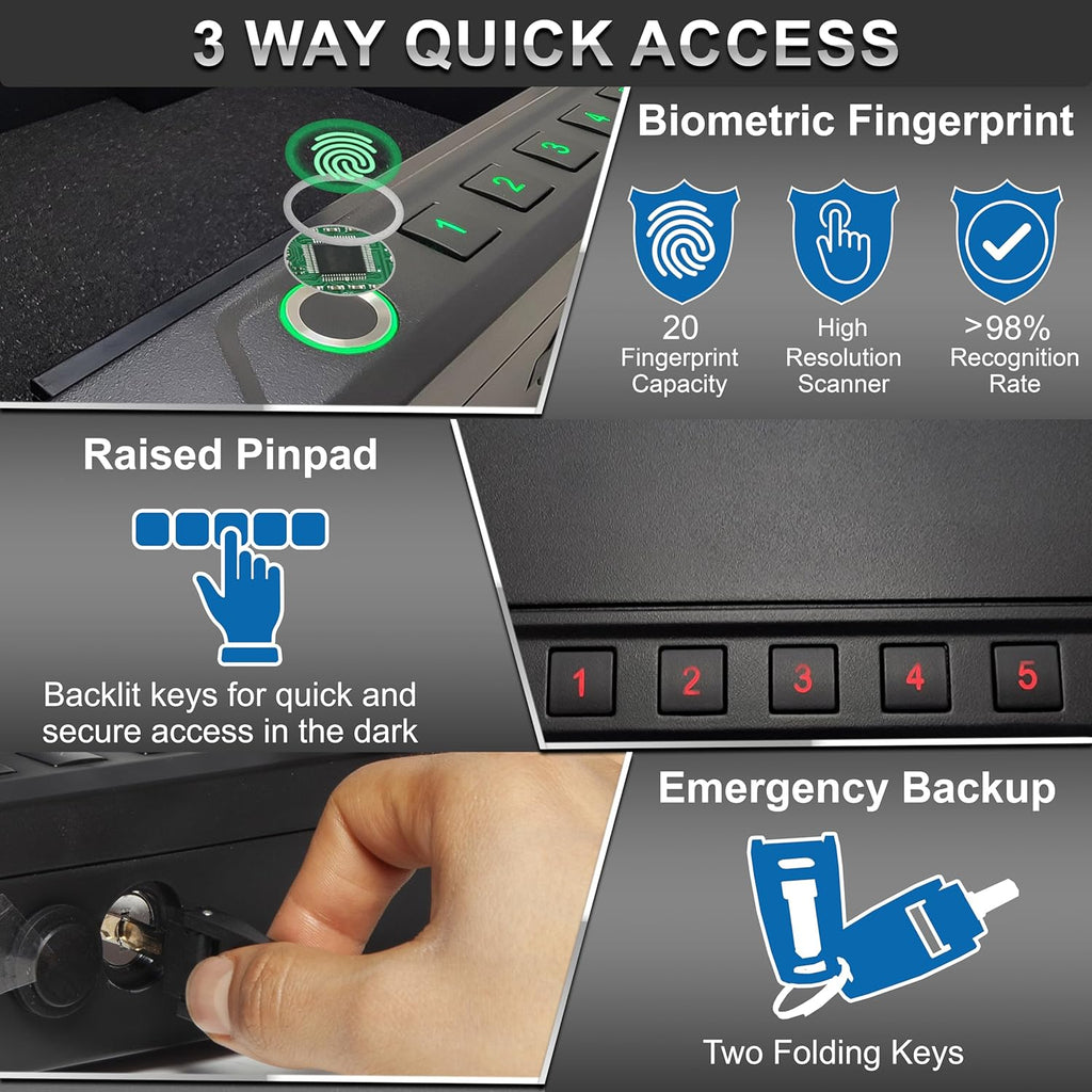 Biometric Gun Safe for Handgun with Fingerprint Reader and PIN Keypad O28853