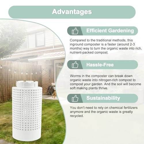 In-Ground Worm Composter Bin for Raised Garden Beds, 2 Gallons, BPA Free, White U27331