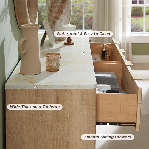 T4TREAM 5 Drawer Dresser with Faux Marble Top, Dark Grey T583