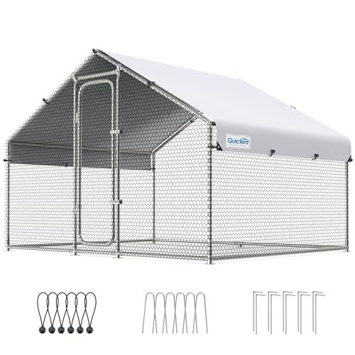 Quictent Large Metal Chicken Coop Run with Roosting Perch for 20+ Poultry, Outdoor Walk-in Hen House, 12x9x6.6FT N28773