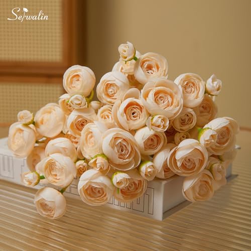 Serwalin Ranunculus Artificial Flowers Faux Silk Bouquet 18Pcs Wine Red F3289