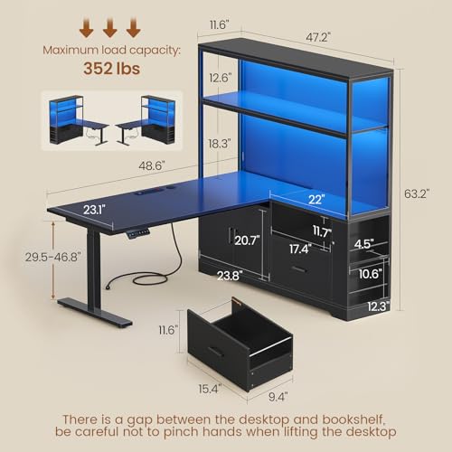SEDETA L Shaped Standing Desk with Drawers & Hutch, White X476869