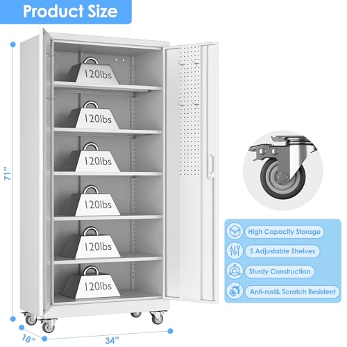 Aobabo 73''H Metal Garage Storage Cabinet with Wheels, Black S572804