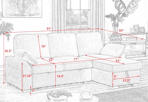 L-Shaped Pull Out Sleep Sofabed with Storage Chaise, Chenille Upholstered X30892