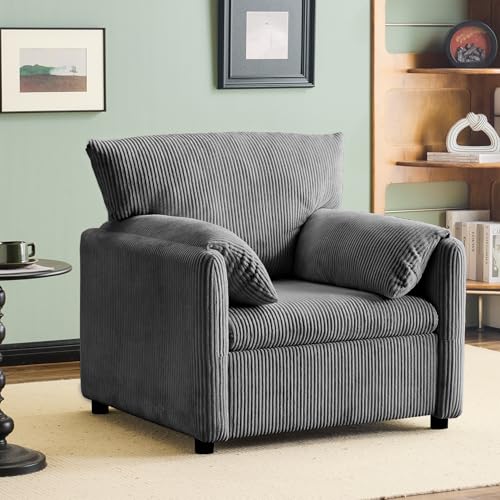 Corduroy Single Sofa Chair with Side Pocket, Beige O582