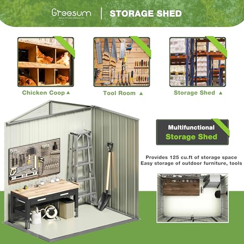 Greesum Outdoor Storage Shed 6 x 8 ft Metal Garden Utility Tool Shed with Lock, Brown U409