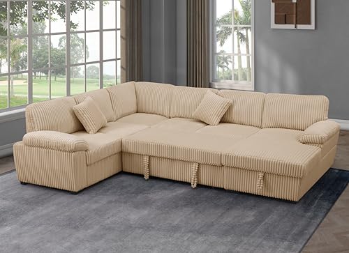 L-Shaped Pull Out Sleep Sofabed with Storage Chaise, Chenille Upholstered X30892