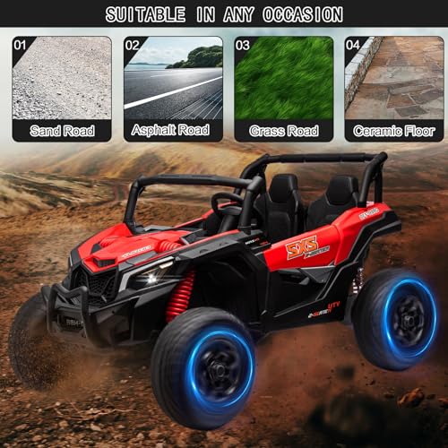 MOLACHI 24V 2 Seater Kids Ride on UTV Car 4WD Electric Vehicle with Remote Control (Pink) L632046