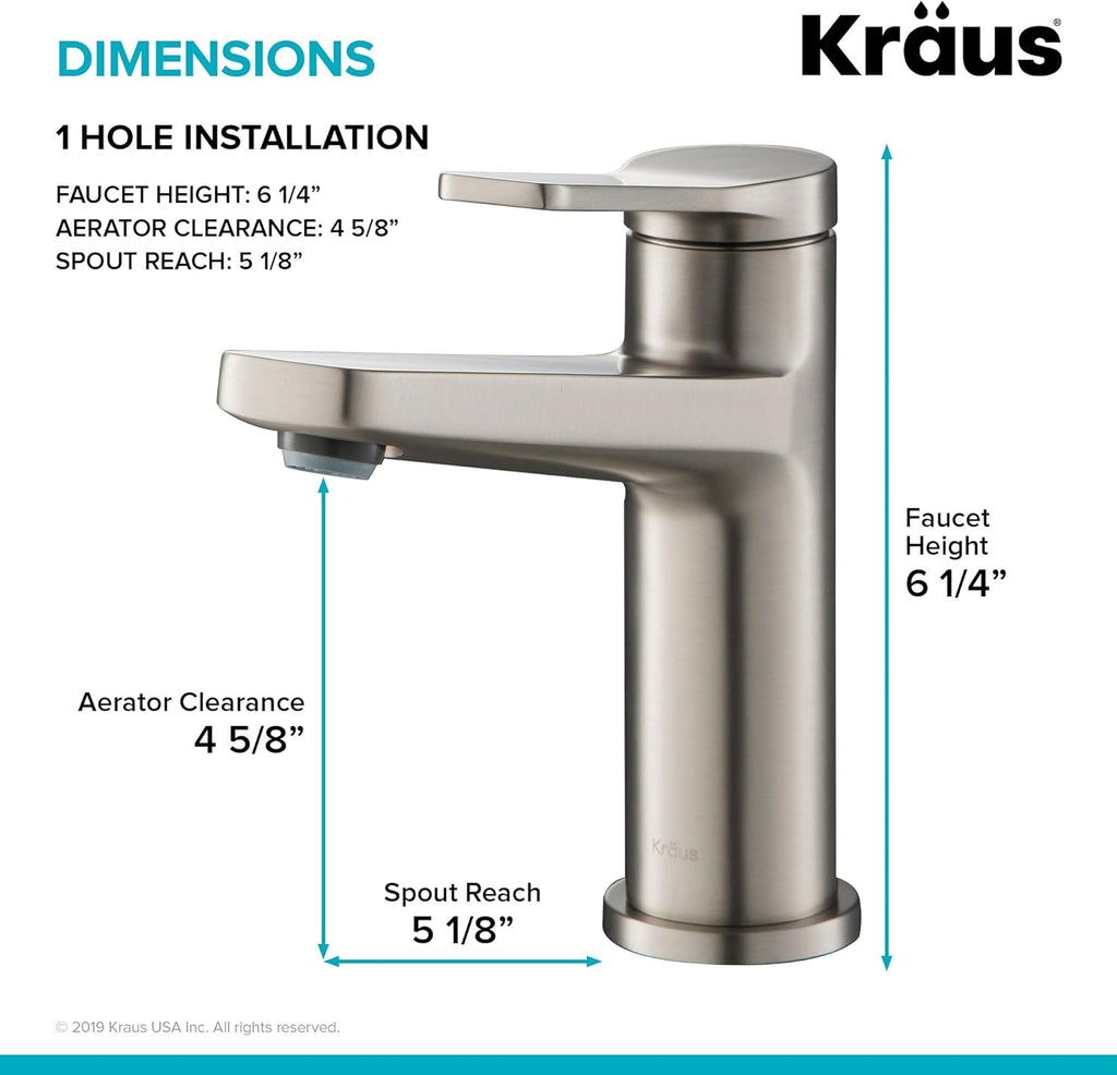 KRAUS Indy Single Handle Basin Bathroom Faucet, Spot Free Stainless Steel T51908