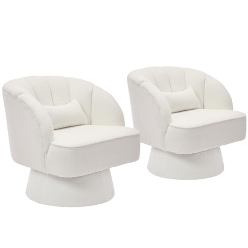 GarveeHome Modern Swivel Barrel Accent Chair, Teddy Fabric Upholstered Armchair, Black W334223