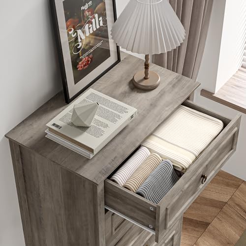 HOSTACK 6 Drawer Dresser for Bedroom, Tall Modern Farmhouse Chest, Dark Brown H747285