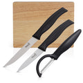 Slitzer Germany Cutting Board And Knife Set - German Stainless Steel 3.5 Inch Paring Knife,  4.5 Inch Utility Knife, Vegetable Peeler, 8x6 Inch Wooden Chopping Board - Food Prep Accessories & Kitchen