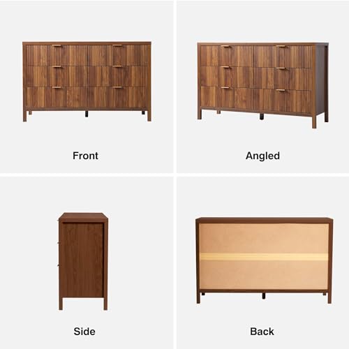 Fluted 5 Drawers Dresser for Bedroom, Wooden Tall Storage, Walnut L1075