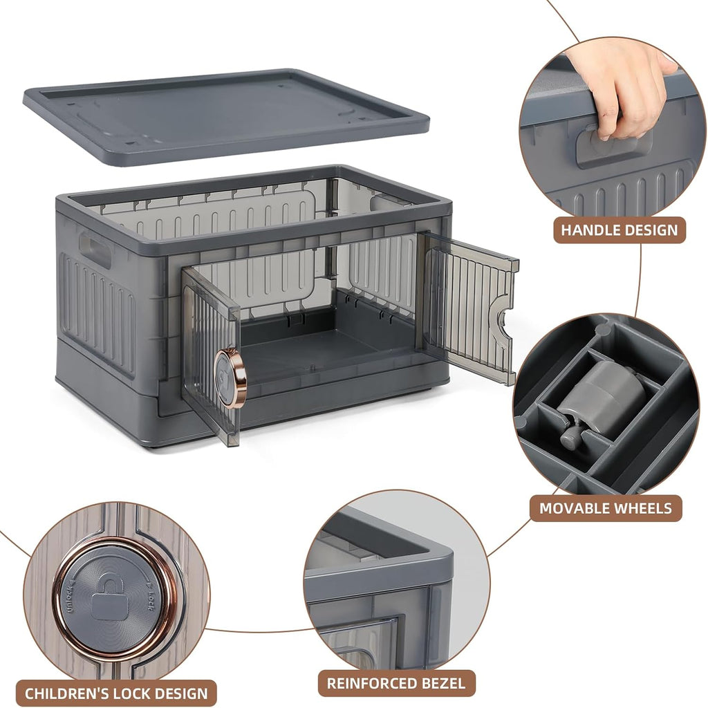 VOWNER 48QT Folding Storage Bins with Lids and Wheels, 3 Pack E195227