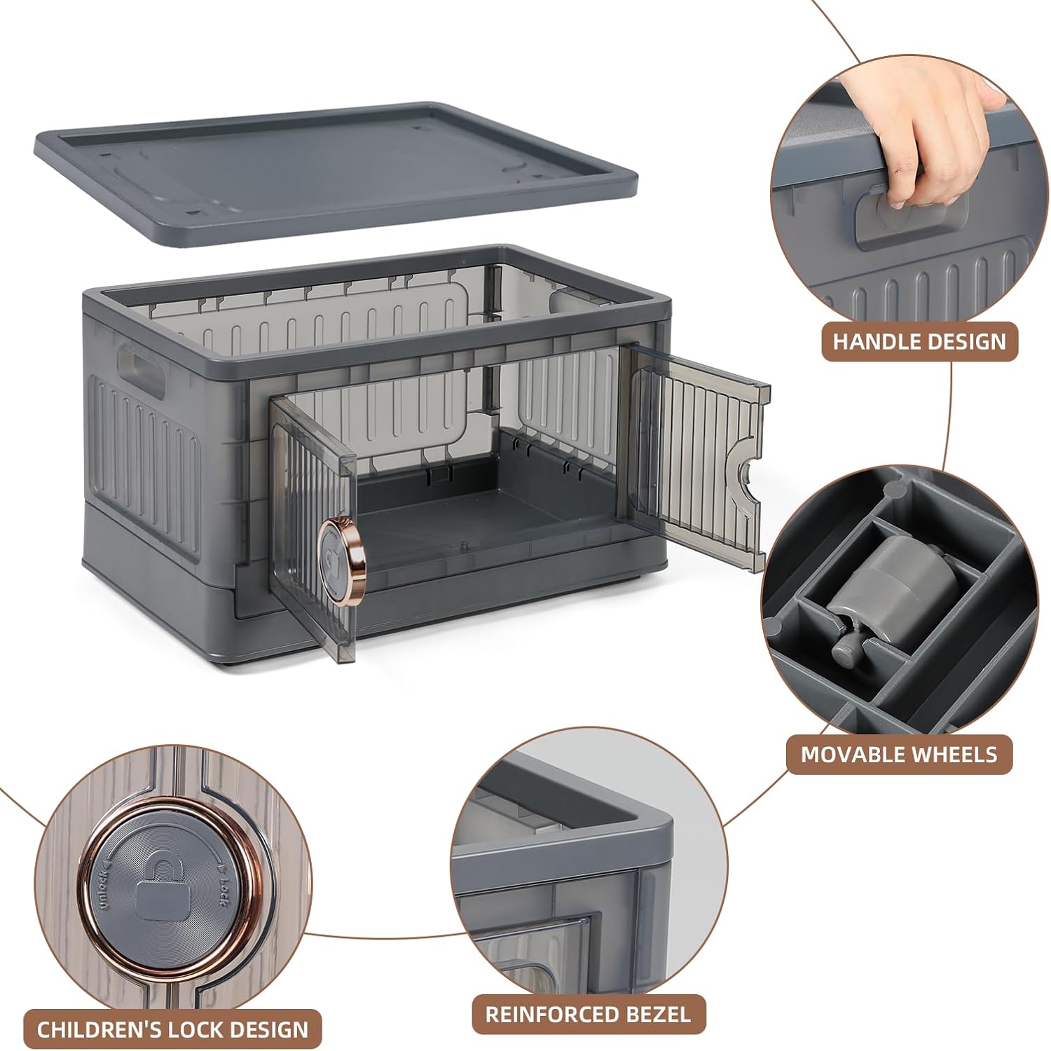 VOWNER 48QT Folding Storage Bins with Lids and Wheels, 3 Pack E195227
