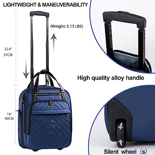 VANKEAN 16-inch Carry On Underseat Lightweight Suitcase with Wheels, Black P500673