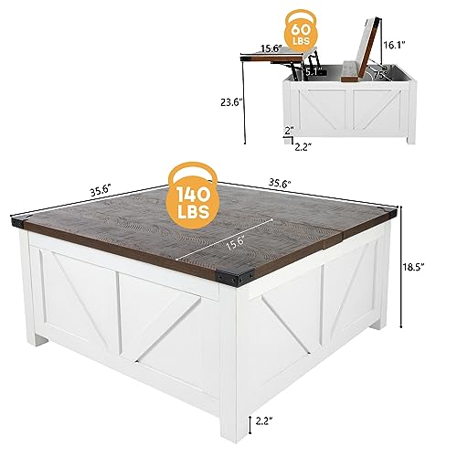 Farmhouse Lift Top Coffee Table with Storage and Charging Station, Brown J61149