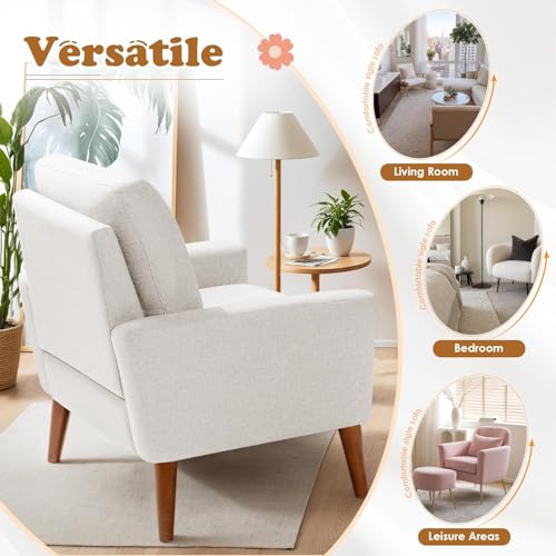 JUMMICO Mid Century Accent Chair with Wood Legs, Pearl White, Set of 2 W90764