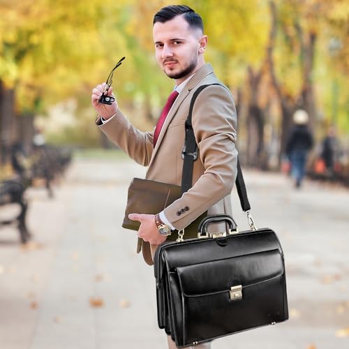Banuce Leather Briefcase for Men with Lock Attache Case 15.6 Inch Laptop Bag G422
