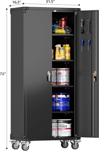 Aobabo 73''H Metal Garage Storage Cabinet with Wheels, Black S572804