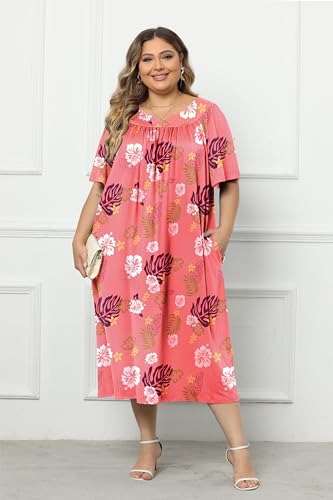 Ekouaer Plus Size Women's Mumu Dress Short Sleeve with Pockets B93116