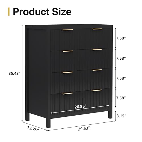 Fluted 5 Drawers Dresser for Bedroom, Wooden Tall Storage, Walnut L1075