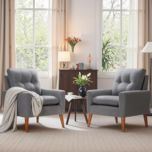 JUMMICO Mid Century Accent Chair with Wood Legs, Pearl White, Set of 2 W90764