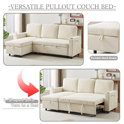 L-Shaped Pull Out Sleep Sofabed with Storage Chaise, Chenille Upholstered X30892