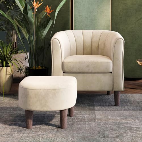 LINSY Accent Chair with Ottoman, Velvet, Olive Green C653