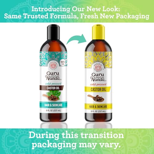 GuruNanda Castor Oil 8 Fl oz, 100% Pure, Cold Pressed & Hexane-Free V2000
