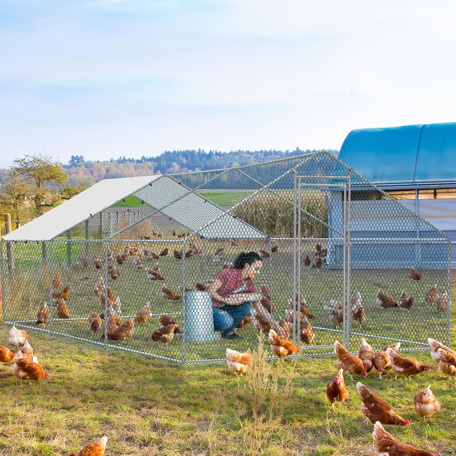 20 x 10 ft Metal Chicken Coop with Waterproof Cover Y4432