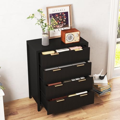 Fluted 5 Drawers Dresser for Bedroom, Wooden Tall Storage, Walnut L1075