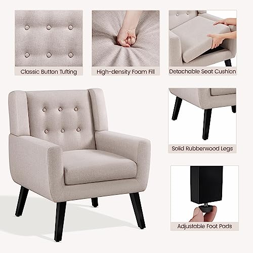 Yaheetech Accent Chair, Button Tufted Armchair, Linen Fabric, Beige I842707