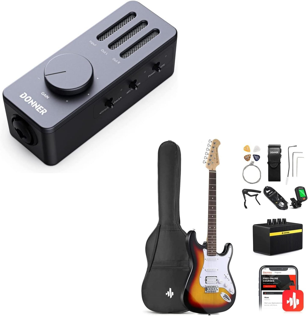 Donner DST-100S 39 Inch Full Size Electric Guitar Kit with Guitar Audio Interface