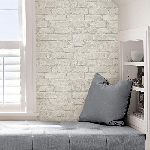 InHome NHS3709 Denver Brick Peel Stick Wallpaper, White T848303