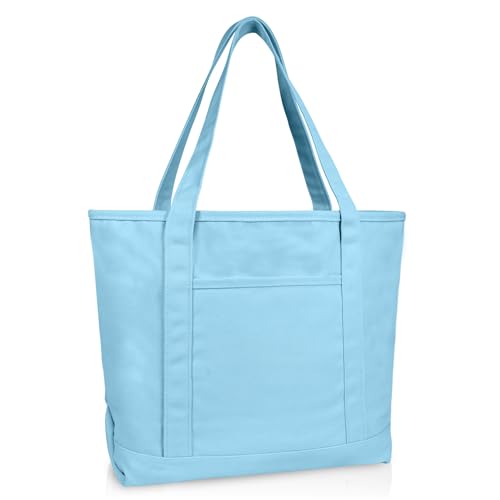 DALIX 20" Solid Color Cotton Canvas Shopping Tote Bag (Exclusive Edition)