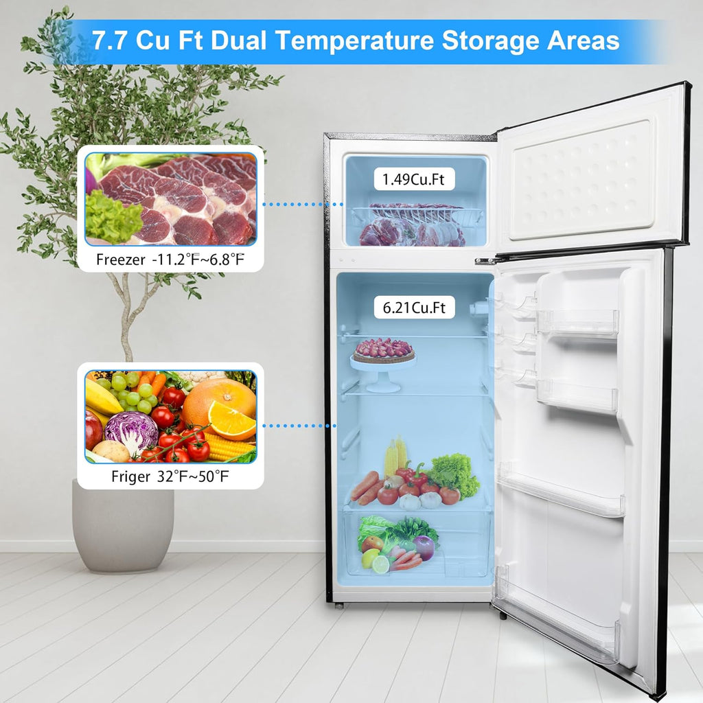 2 Door Refrigerator with Freezer, 7.7 Cu Ft Apartment Size, Black S150