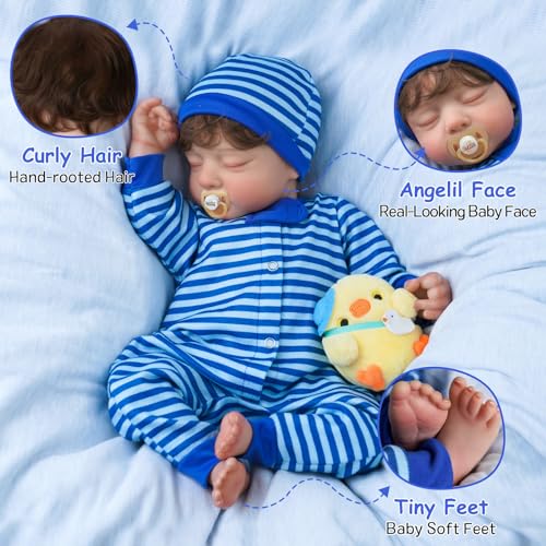 JIZHI Lifelike Reborn Baby Dolls Boy - 18-Inch Soft Skin Realistic Sleeping Newborn Doll with Toy & Gift Set V793