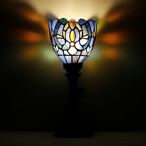 Tiffany Mini Stained Glass Table Lamp Red Rose Bronze Base L39341